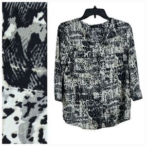 Apt. 9 Black & White Snakeskin Safari Mix Print Top Jersey Knit Blouse